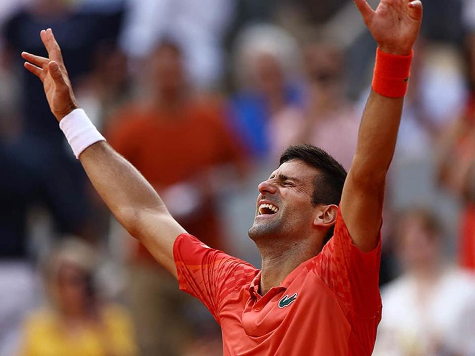 With his three-set victory over Casper Ruud in Sunday's French Open final, Novak Djokovic, pictured, is the only man with at least three title wins from each major event. (Lisi Niesner/Reuters - image credit)