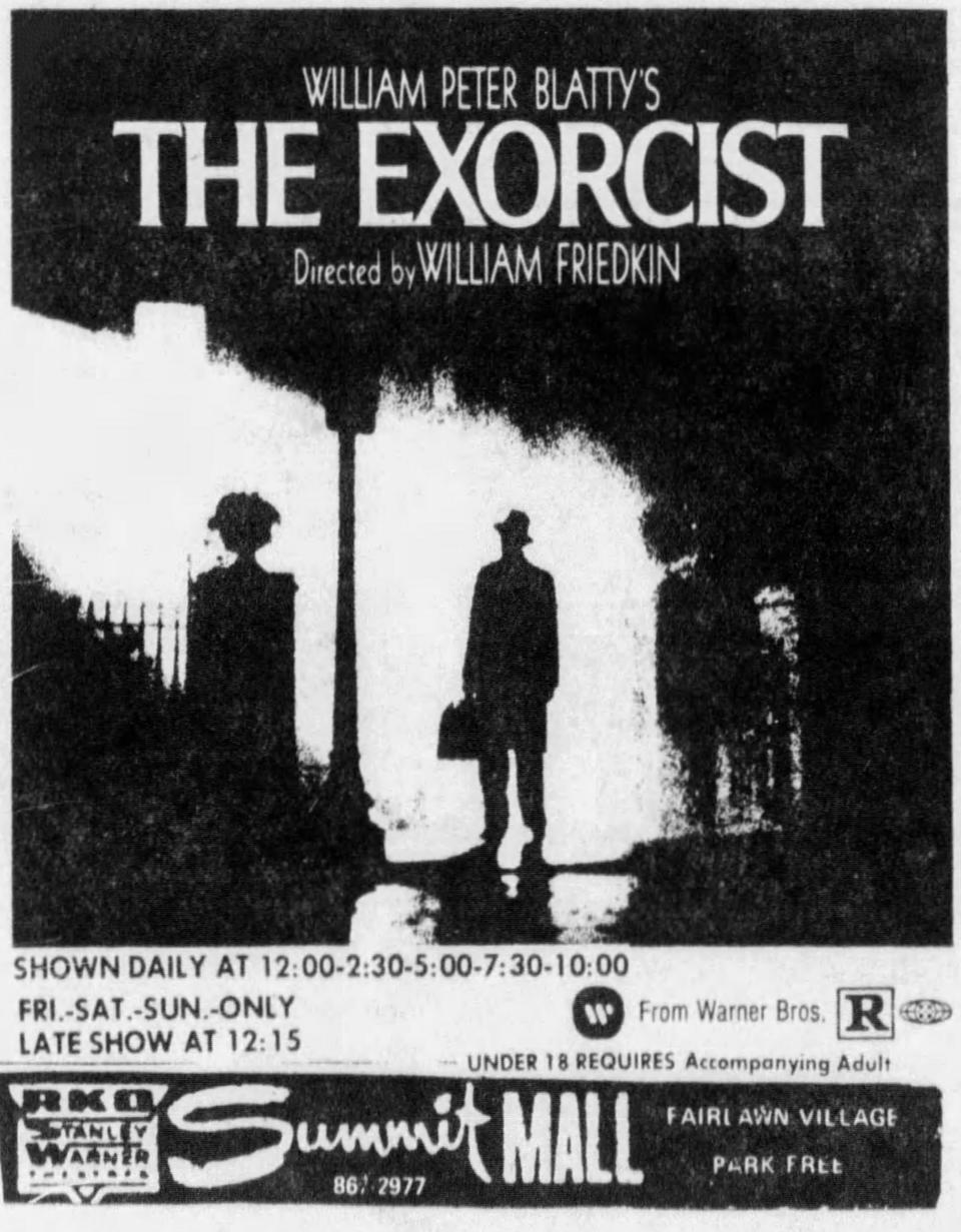 Summit Mall Theater advertises “The Exorcist” in February 1974.