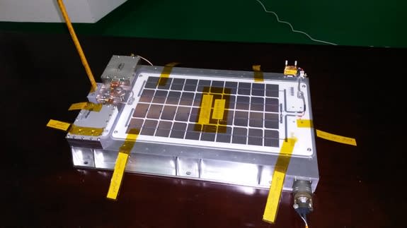 The 4M payload, which will hitchhike on the last stage of a Chinese rocket set to blast off on Oct. 23, 2014. 4M will complete a flyby around the moon and head back to Earth orbit, sending out signals to be received by amateur radio operators a