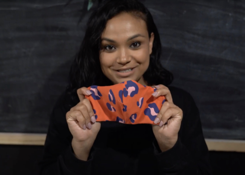  Staci Pompey with a mask she made. Photo source: Staci Pompey