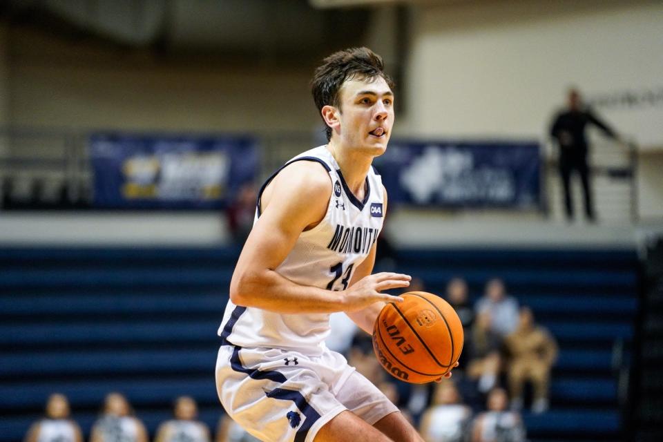 Monmouth guard Jack Collins and the Hawks took on Hofstra Wednesday night in Hempstead, N.Y. in a Colonial Athletic Association clash.