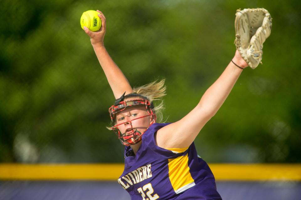 Belvidere's McKenna Morris pitches against Sycamore in the second inning at Belvidere High School Thursday, June 3, 2021, in Belvidere.