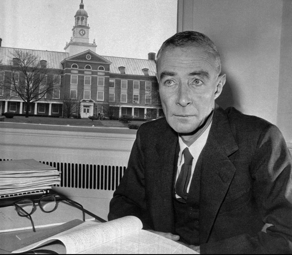 This is a December 5, 1958 file photo of Dr. J. Robert Oppenheimer.  Oppenheimer led the team who developed the world's first atomic explosion.  The test, called Trinity, of a plutonium bomb capped a $2 billion effort which was conducted in super secrecy in Alamagordo, N.M., on July 16, 1945. 