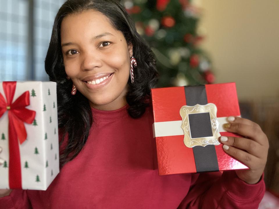 Shanice Evans prepares for the holidays with festive gifts.