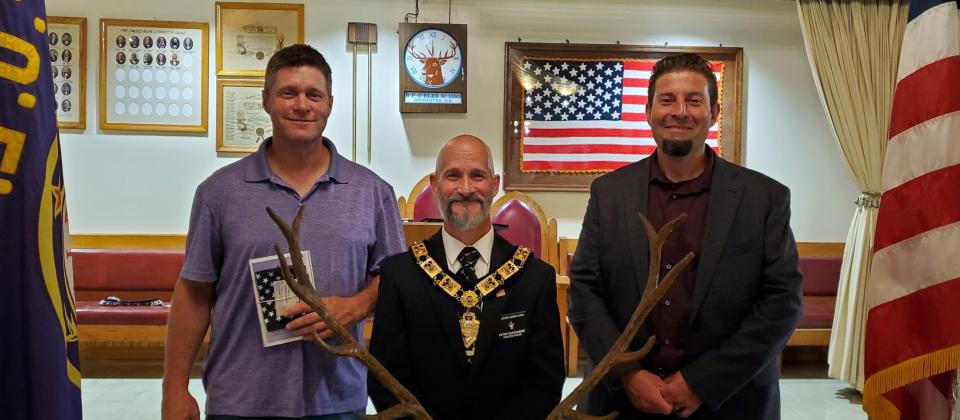 From left to right are Rochester Elks member Robert Cannon, Exalted Ruler Peter Ducharme and member Adam Dorfman.