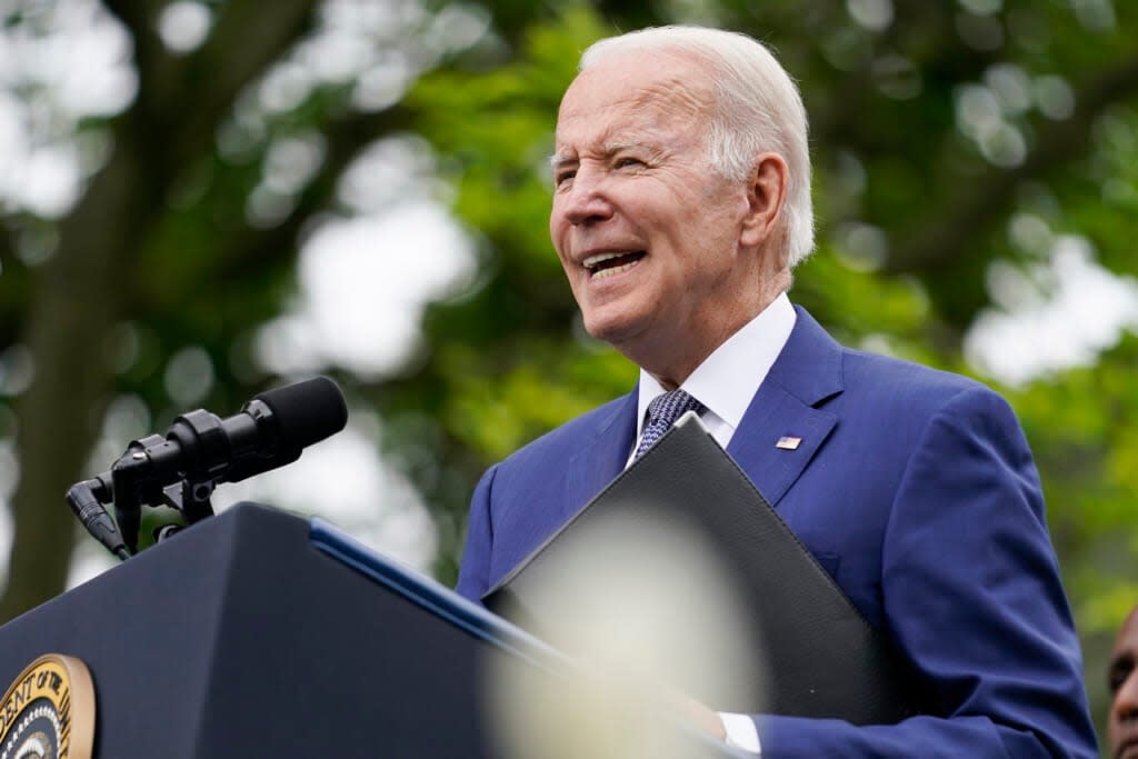 President Joe Biden speaks in the Rose Garden of the White House in Washington, Friday, May 13, 2022. (AP Photo/Andrew Harnik)