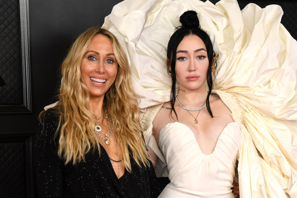 LOS ANGELES, CALIFORNIA - MARCH 14: (L-R) Tish Cyrus and Noah Cyrus attend the 63rd Annual GRAMMY Awards at Los Angeles Convention Center on March 14, 2021.