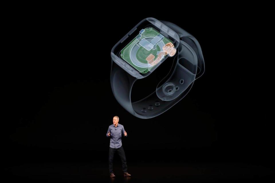 Jeff Williams, Chief Operating Officer of Apple, speaks about the the new Apple Watch Series 4 at an Apple Inc product launch event at the Steve Jobs Theater in Cupertino, California (Reuters)