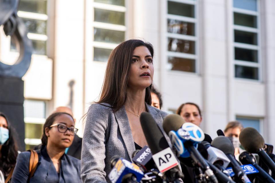 U.S. Attorney Jacquelyn Kasulis speaks to the press on the guilty verdict for singer R. Kelly at the Brooklyn Federal Court House on Sept. 27, 2021, in New York City.