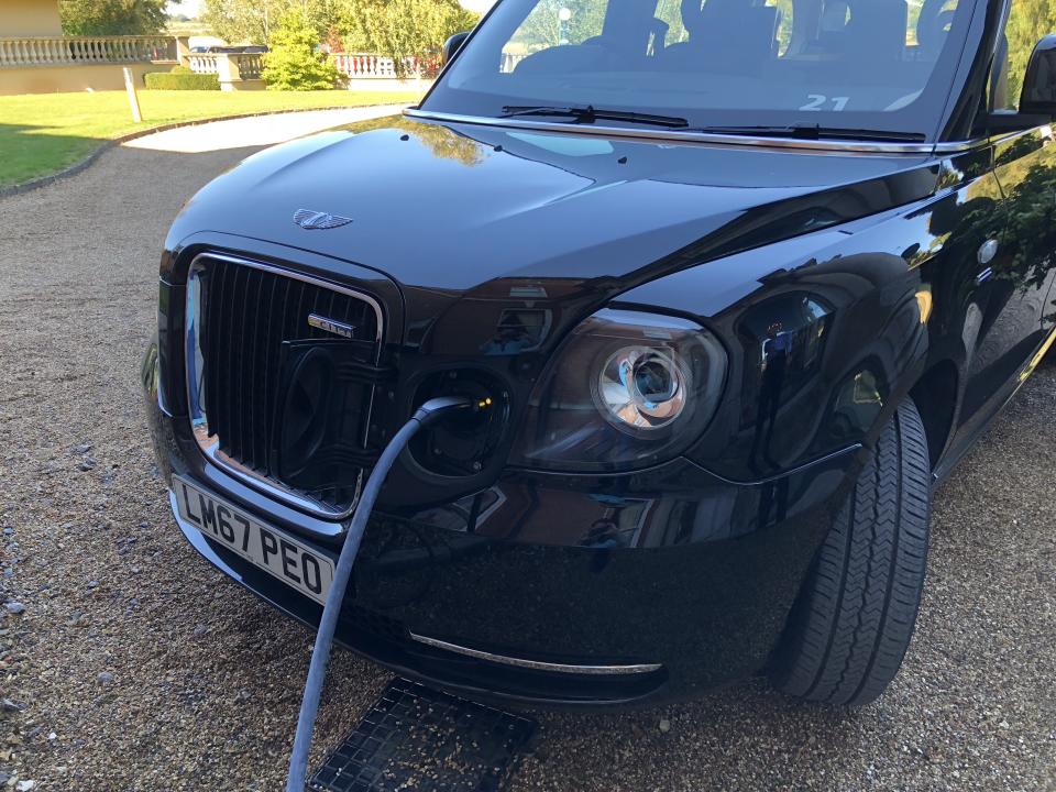 London’s new electric black cab has a range of about 65 miles on a single charge. It can get an 80% charge in 25 minutes using a rapid charger. Photo: Alanna Petroff