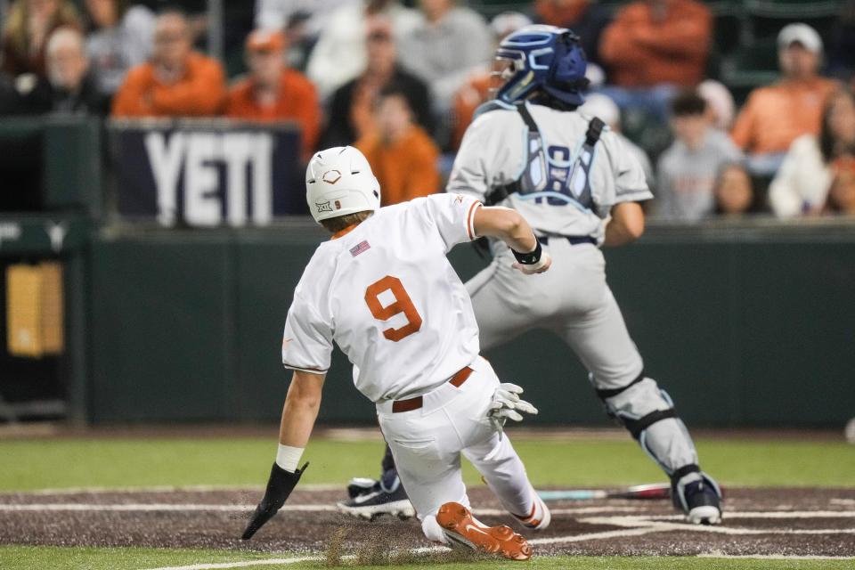 Texas infielder Jared Thomas slides into home plate as the Longhorns play San Diego at UFCU Disch–Falk Field in February. There's a lot to know heading into the College Station Regional. For instance, Thomas has been the leadoff hitter for Texas in all 57 of its games. The sophomore leads the Longhorns in batting average (.355) and runs (59).