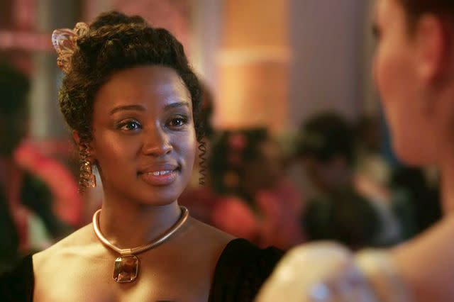 <p>Netflix</p> Masali Baduza as Michaela Stirling in season 3 of 'Bridgerton'