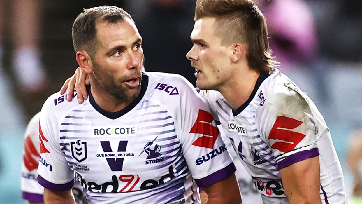 Ryan Papenhuyzen and Cameron Smith, pictured here after the NRL grand final.