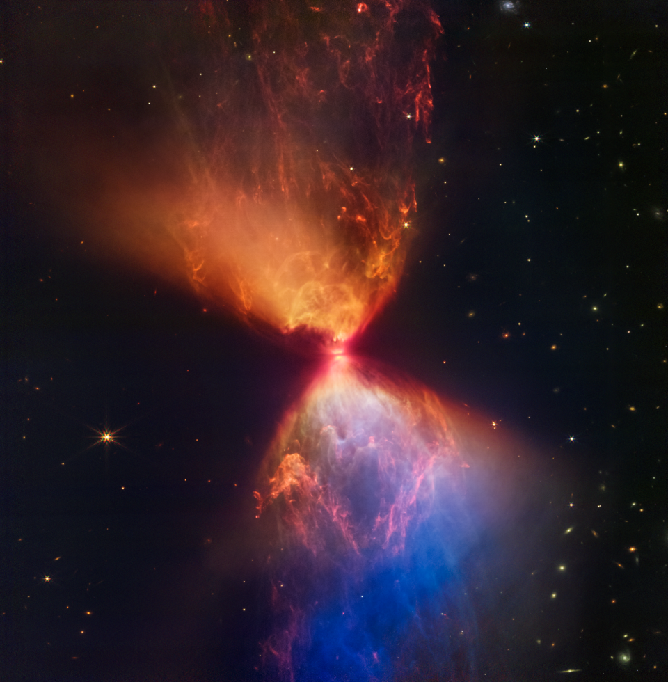 fiery hourglass in space captured by James Webb