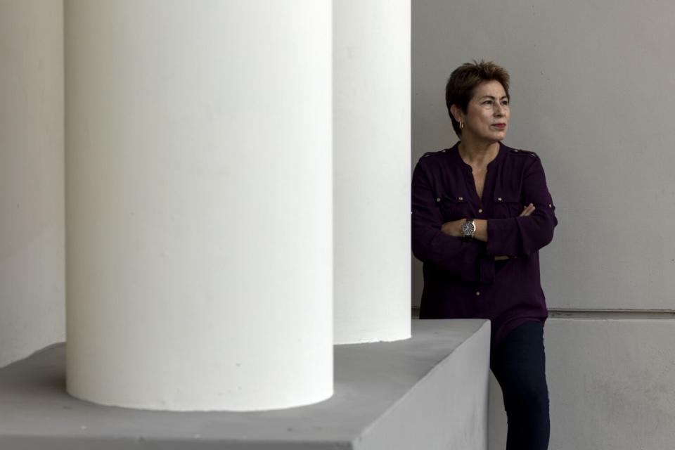 Former Montebello City Councilwoman Vivian Romero stands near two pillars.