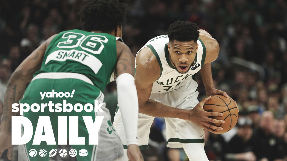 Giannis Antetokounmpo and the Milwaukee Bucks take on Marcus Smart and the Boston Celtics in Game 1 of the Eastern Conference Semifinals on Sunday. (Photo by John Fisher/Getty Images)