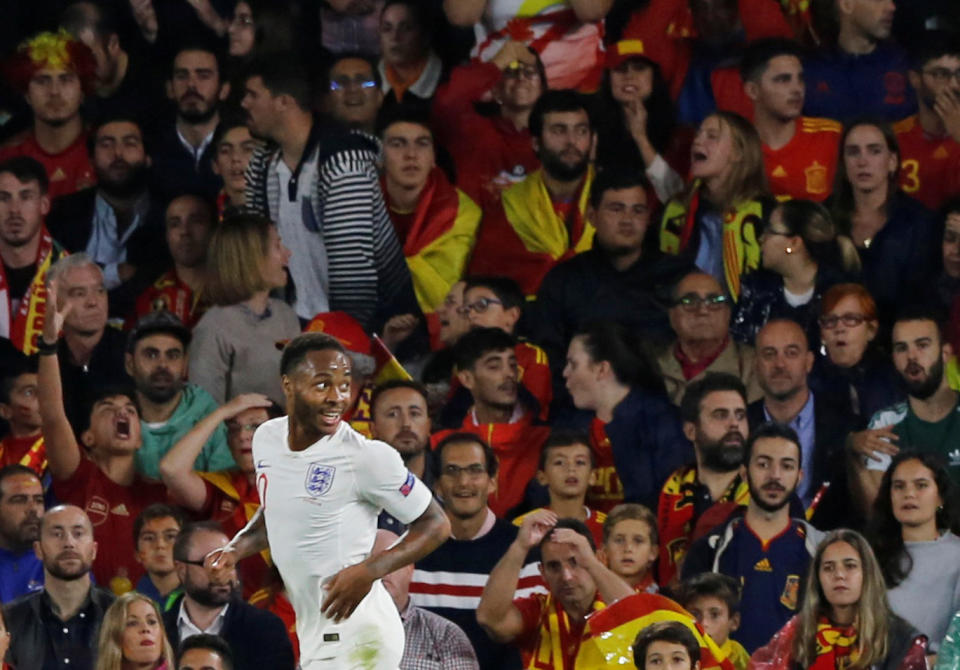 Stunned Spanish fans look on after Raheem Sterling put England up 3-0 in the first half at Estadio Benito Villamarin in Seville (REUTERS/Marcelo Del Pozo)