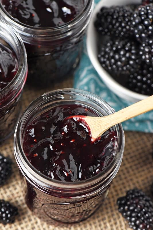 <p>Adventures of Mel</p><p>Old-fashioned, homemade blackberry jam recipe with no pectin. Simple and easy to make, you can or freeze it and it's a delicious sweet treat for breakfast!</p><p><strong>Get the recipe: <a href="https://adventuresofmel.com/simple-blackberry-jam-without-pectin/" rel="nofollow noopener" target="_blank" data-ylk="slk:Simple Blackberry Jam without Pectin;elm:context_link;itc:0;sec:content-canvas" class="link ">Simple Blackberry Jam without Pectin</a></strong></p>