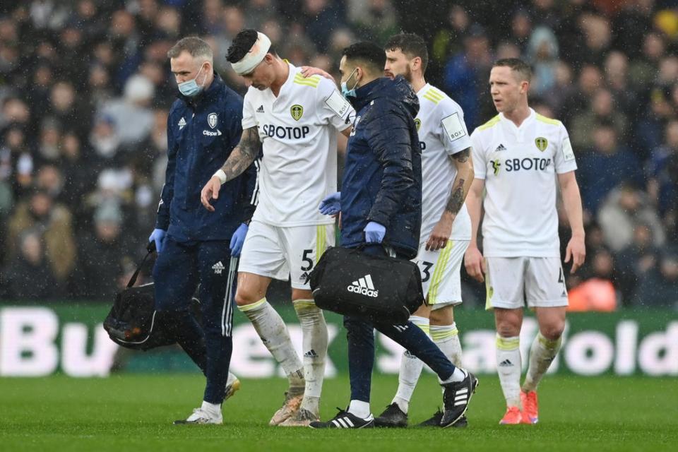 Leeds United player Robin Koch was eventually removed from play after suffering a head injury   (Getty Images)