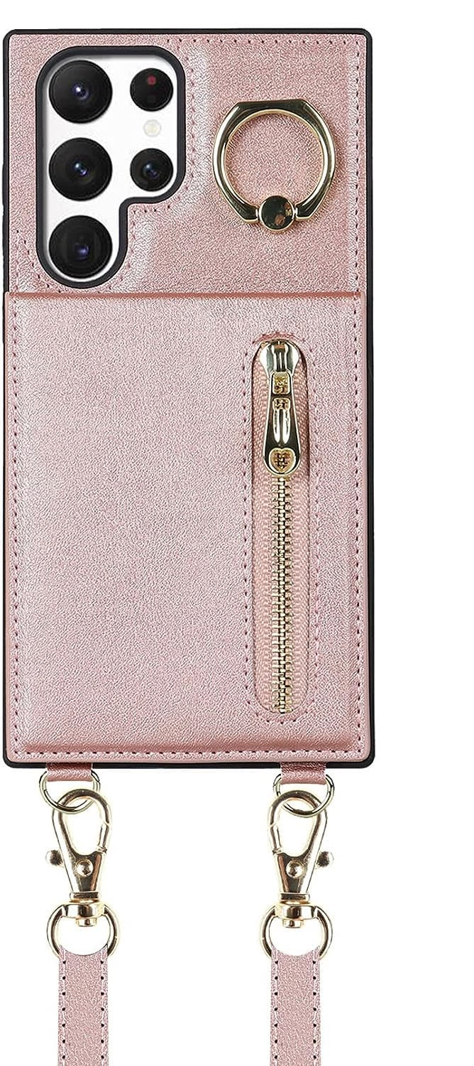 Jaorty Crossbody Phone Cases for Samsung Galaxy S22 Ultra in pink.