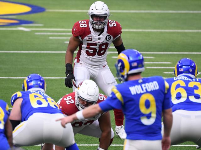 Arizona Cardinals linebacker Jordan Hicks (58) gives chase as