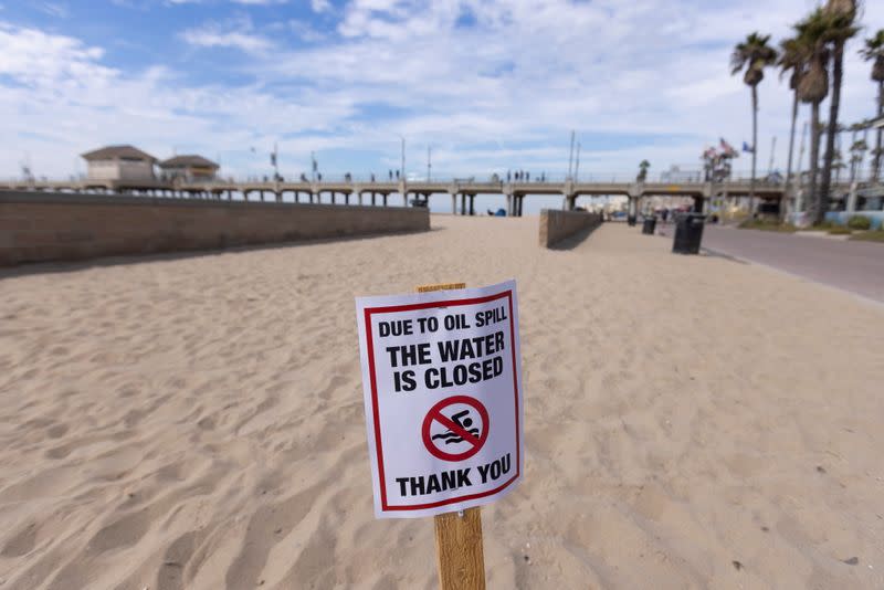 FILE PHOTO: California oil spill comes ashore in Huntington Beach