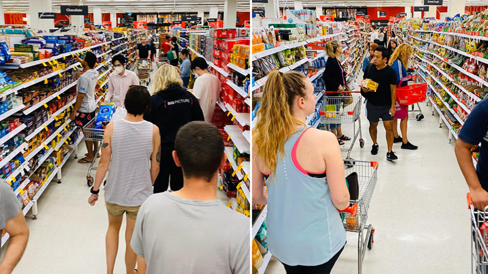 People shared their disappointment with Coles, as photos of packed aisles on Easter Saturday emerged online and caused outrage. Source: Twitter/@breko