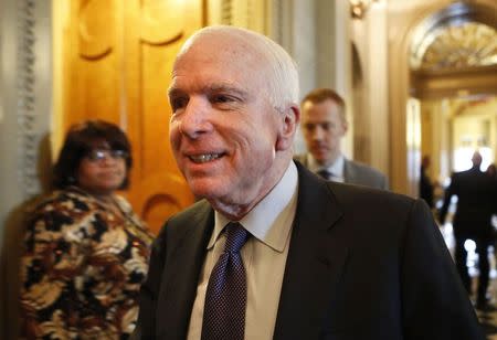 U.S. Senator John McCain (R-AZ) leaves after Senator Dianne Feinstein's (D-CA) speech on the Senate floor on Capitol Hill, in Washington December 9, 2014. REUTERS/Yuri Gripas