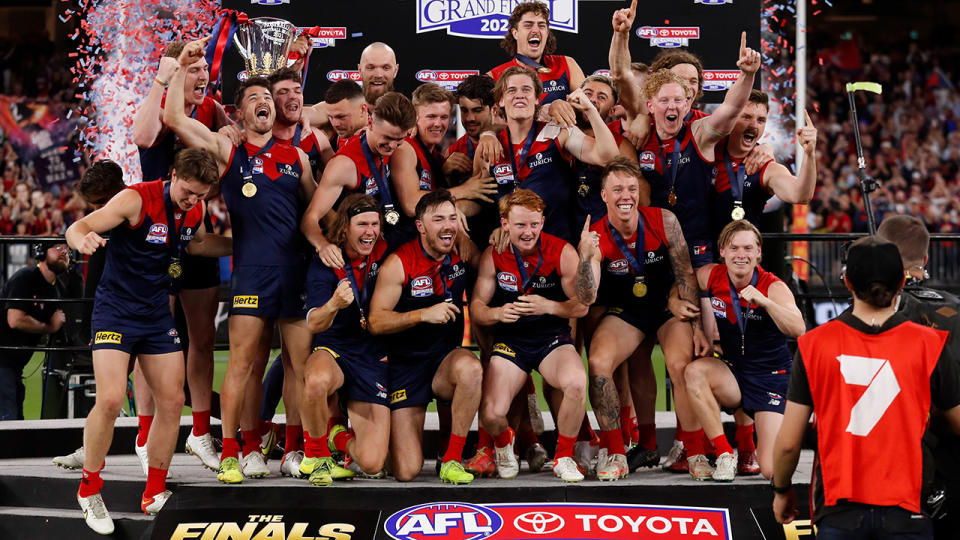 Melbourne broke what was then the longest premiership drought in the AFL when they defeated the Western Bulldogs in the 2021 Grand Final. (Photo by Michael Willson/AFL Photos via Getty Images)