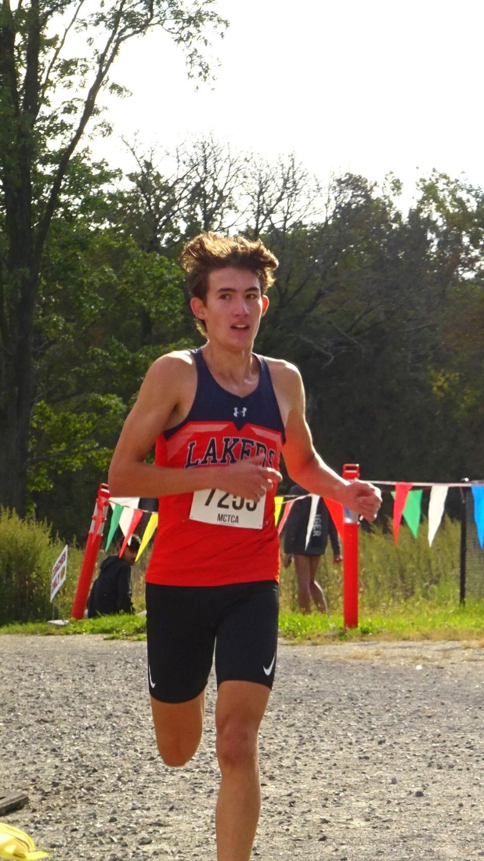 Mountain Lakes junior Max Kahn won the small-school Northwest Jersey Athletic Conference cross country championship on Oct. 10, 2023 at Central Park of Morris County.