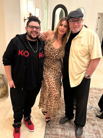 <p>Jesse Tyler/Instagram</p> Rico Rodriguez, Sofía Vergara, and Ed O'Neill pose for a photo in November 2023