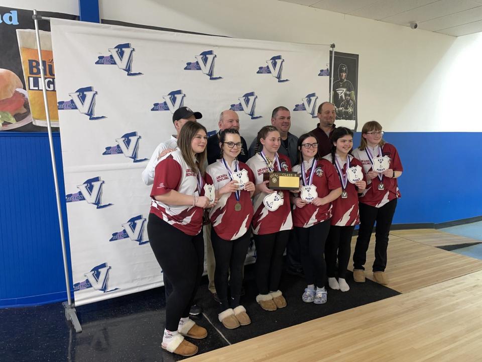 Fairport's Anna Lago, left, and Canandaigua's Sadie Erb each won individual Section V championships by bowling the high-series of their respective class tournaments. Lago won the Class A title and Erb rolled the highest series in Class B.