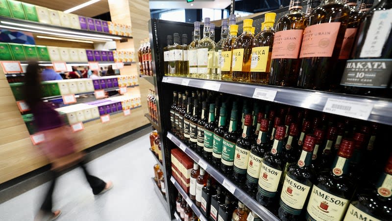 Product at the new State Liquor Store as it opens in Sandy on Monday, July 31, 2023. Women who average more than one alcoholic beverage a day are more likely to develop coronary heart disease than peers who drink less, according to a new study.