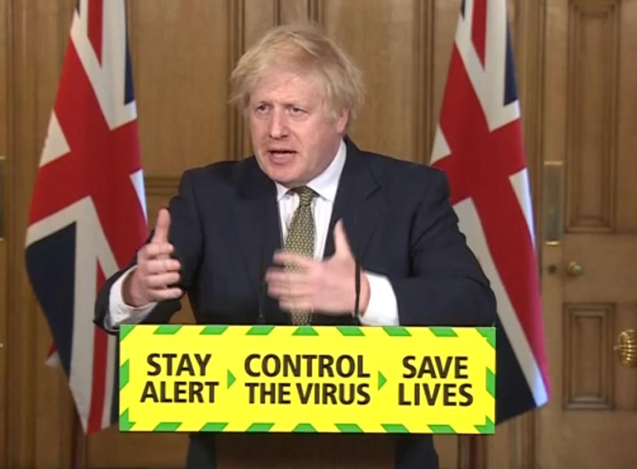 Screen grab of Prime Minister Boris Johnson during a media briefing in Downing Street, London, on coronavirus (COVID-19).