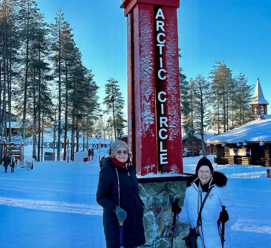 Best friends Ellie Hamby and Sandy Hazelip bundle up in the Arctic Circle in Lapland, Finland in February.