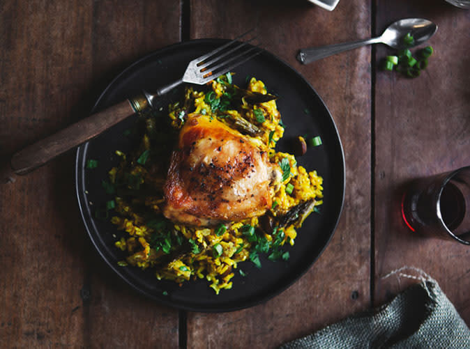 Middle Eastern Spiced Chicken with Baked Rice and Pistachio