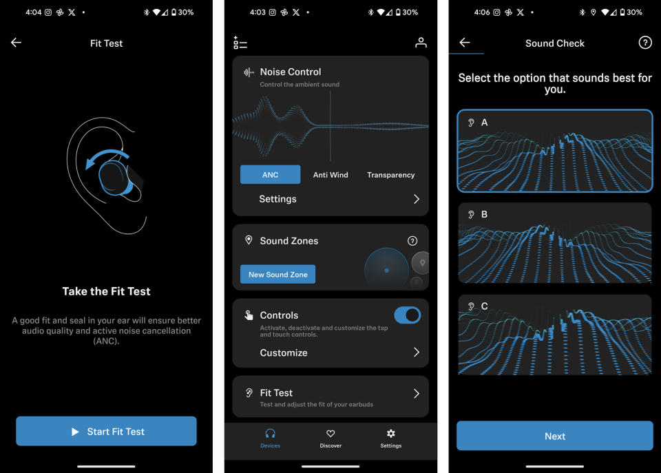 Sennheiser Momentum Sport screenshots from Smart Control app.