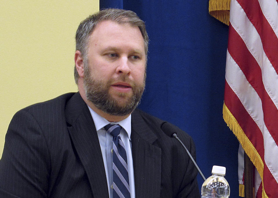 FILE - Ohio Republican Party Chairman Matt Borges participates in a question-and-answer session in Columbus, Ohio, Feb. 11, 2016. Former Ohio House Speaker Larry Householder goes on trial next week in the highest-profile reckoning yet arising from a $60 million federal bribery investigation that federal prosecutors label the largest corruption case in state history. An indictment alleged Householder; Borges, former Ohio Republican Party chairman; three other individuals and a dark money group called Generation Now orchestrated an elaborate scheme secretly funded by FirstEnergy to secure Householder’s power, elect his allies, pass legislation containing a $1 billion bailout for two aging nuclear power plants, then vex a ballot effort to overturn the bill with a dirty tricks campaign. (AP Photo/Andrew Welsh-Huggins, File)