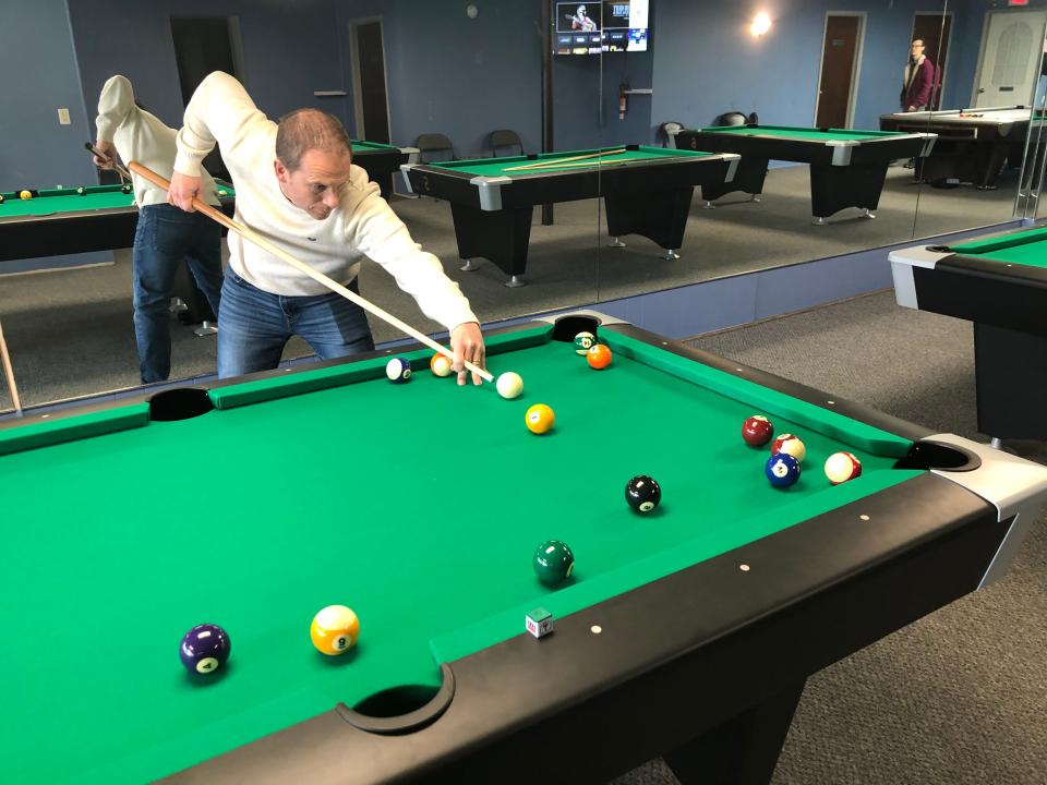 Hornell mayor John Buckley takes aim at Golden Break Billiards, a new pool hall open at 283 Canisteo St. in the City of Hornell.
