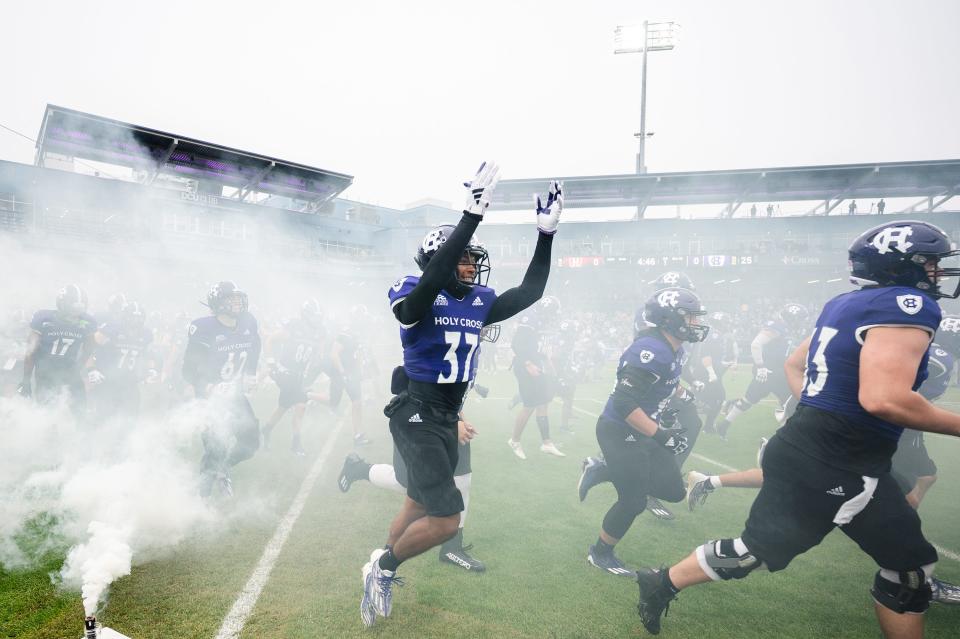 Holy Cross takes the field for Saturday's game against Harvard at Polar Park.