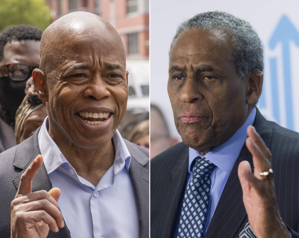 Brooklyn Borough President and New York City mayoral candidate Eric Adams (left) and Carl McCall, former state comptroller.