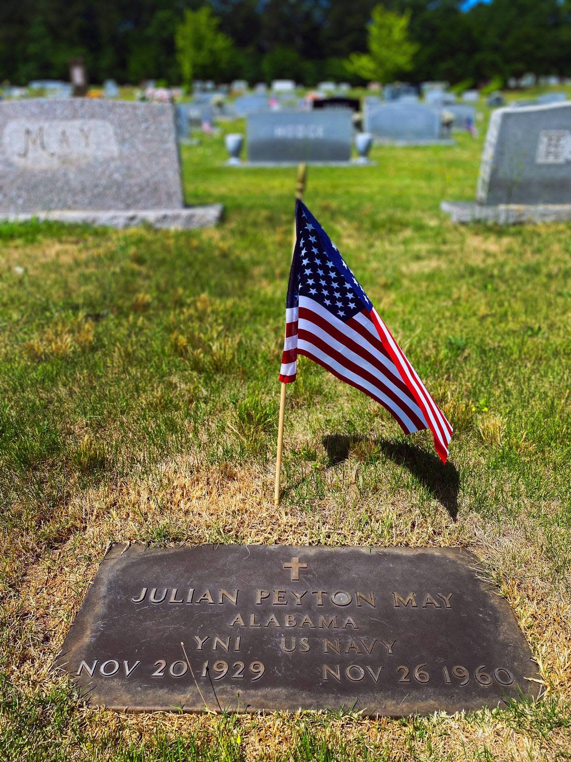 Julian May is buried at Garden Hills Cemetery in Opelika, Alabama. 05/31/2022