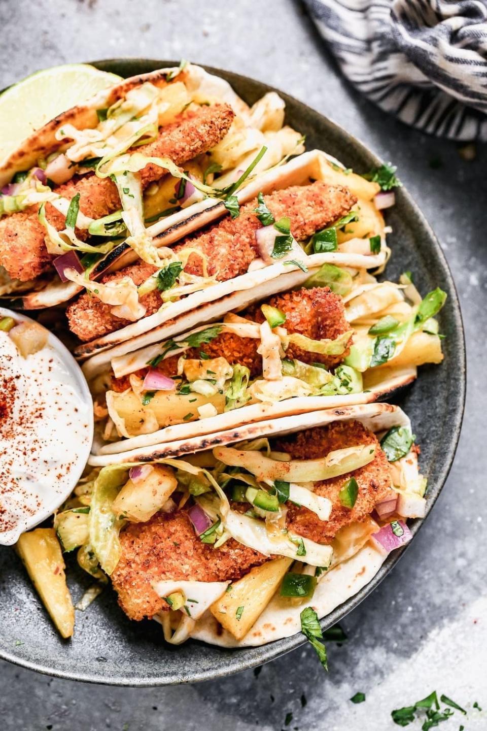 Crispy air fryer fish tacos.