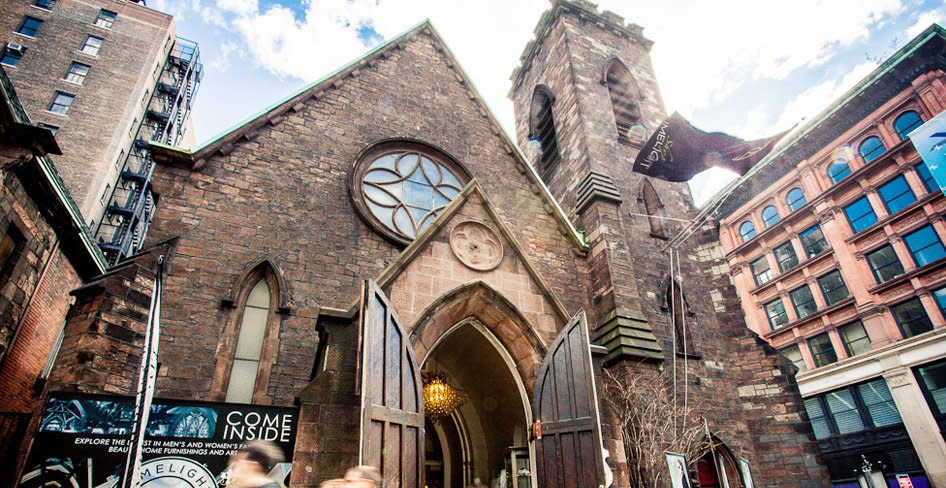 This is the old Church of the Holy Communion, located&nbsp;in New York's Flatiron district. The 19th century Episcopal church has lived many lives since it stopped being used as a sacred space in 1976.<br /><br />The building has&nbsp;been <a href="http://www.nytimes.com/2010/03/17/realestate/commercial/17limelight.html" target="_blank">used</a> as a commune, a nightclub (whose opening-night party was hosted by Andy Warhol), an upscale urban mall called Limelight Shops, and <a href="http://www.nytimes.com/2016/01/21/fashion/the-many-lives-of-limelight.html" target="_blank">recently</a>&nbsp;a Chinese restaurant.<br /><i><br />Scroll down for images of this former Episcopal church.</i>