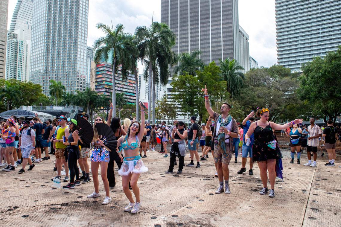 Festival goers dance to the music during Day 2 of Ultra 2024 at Bayfront Park in Downtown Miami on Saturday, March 23, 2024.
