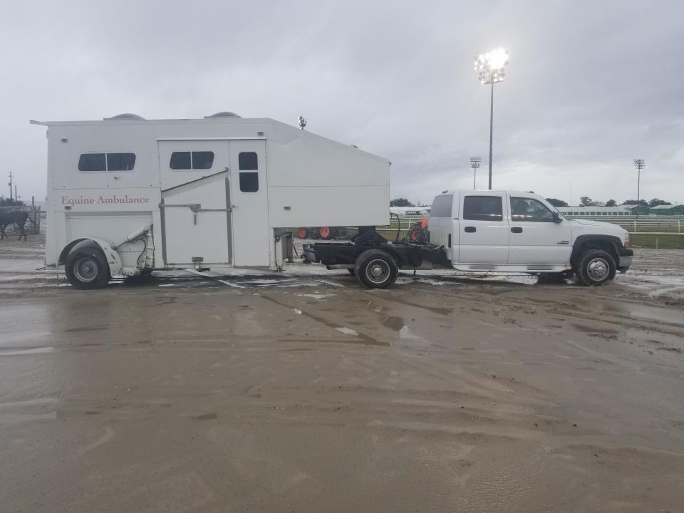 truck with a large trailer for the horse