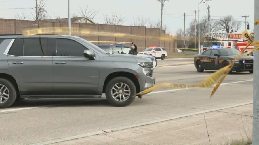 A crash between a pickup truck and a police cruiser has shut down U.S. 35 west of Dayton, Ohio, Jan. 8, 2024. (Courtesy/WDTN)