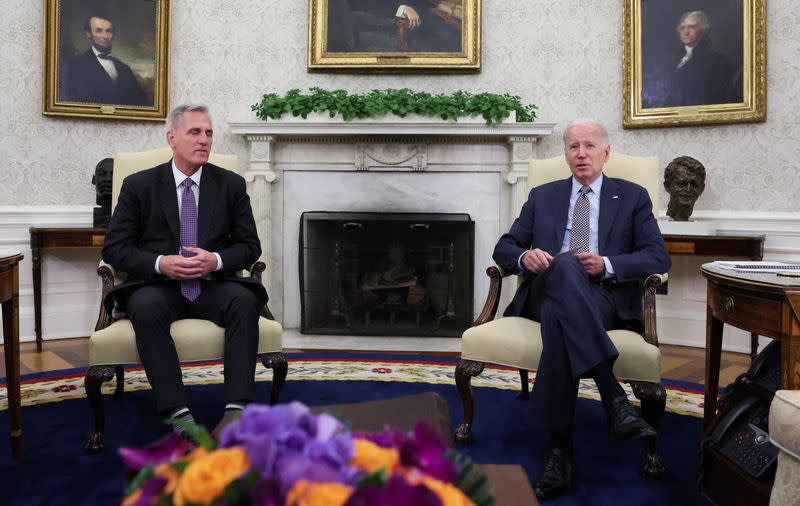 FILE PHOTO: U.S. President Joe Biden holds debt limit talks with House Speaker Kevin McCarthy at the White House in Washington