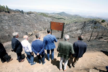 Spain's acting Prime Minister Pedro Sanchez visits Gran Canaria in Canary Islands that has been affected by Spain's worst wildfire in six years, in Valleseco