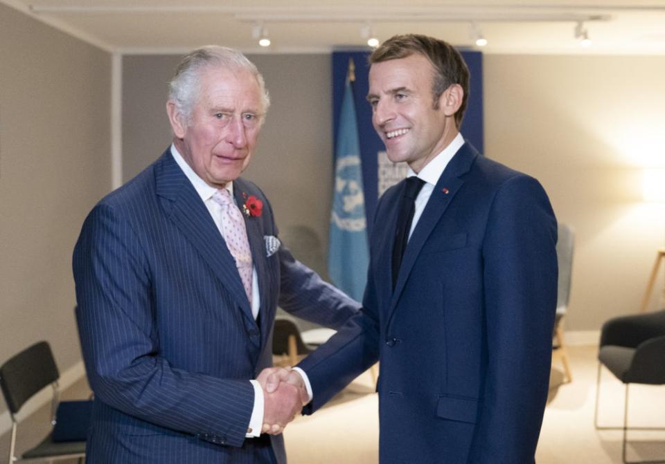The Prince of Wales greets the President of France Emmanuel Macron (right) (Jane Barlow/PA) (PA Wire)